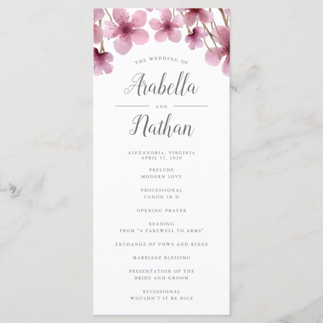 Cherry Blossoms Wedding Ceremony Program (Front)