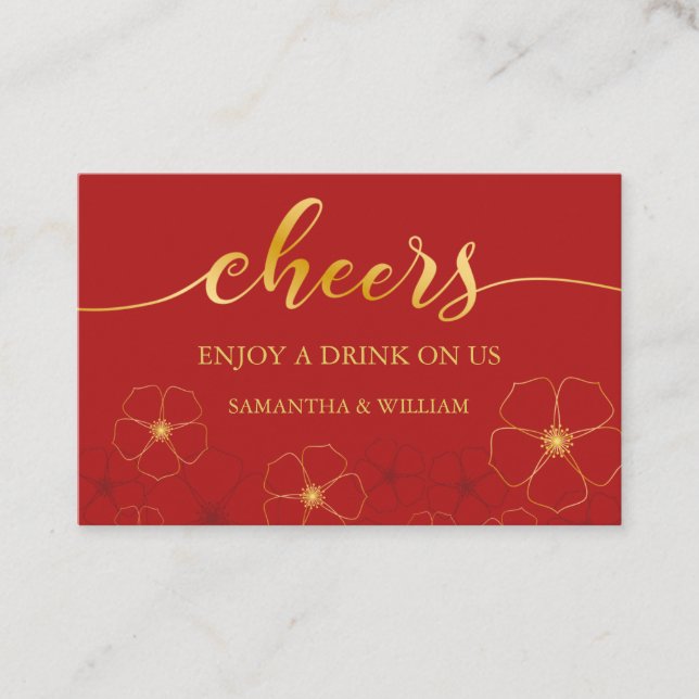 Cherry Blossoms Wedding Drink Ticket |Custom Colou (Front)