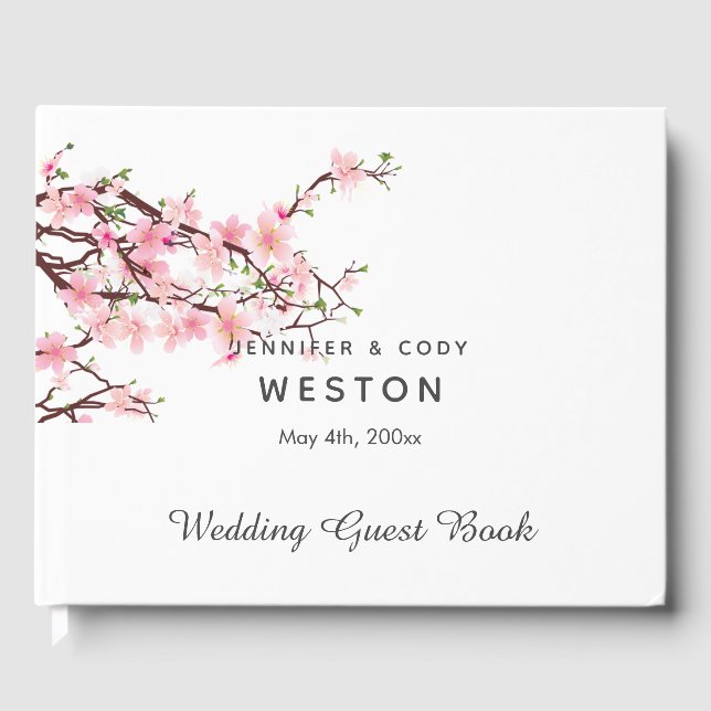 Cherry Blossoms Wedding Guest Book with PHOTO (Front)