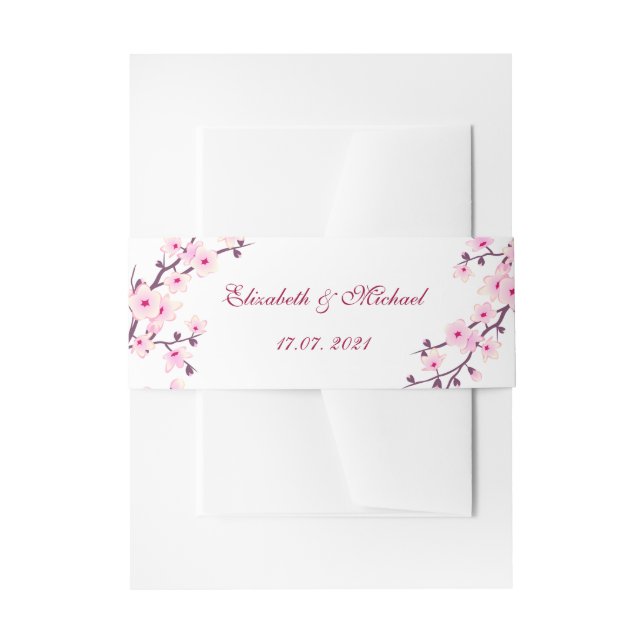 Cherry Blossoms Wedding Invitation Belly Band (Front Example)