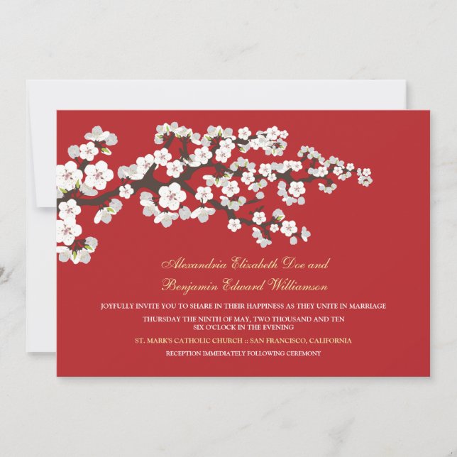 Cherry Blossoms Wedding Invitation (red) (Front)
