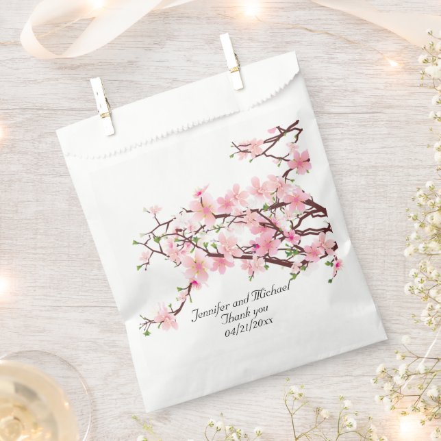 Cherry Blossoms Wedding Personalise Thank You Favour Bag (Clipped)