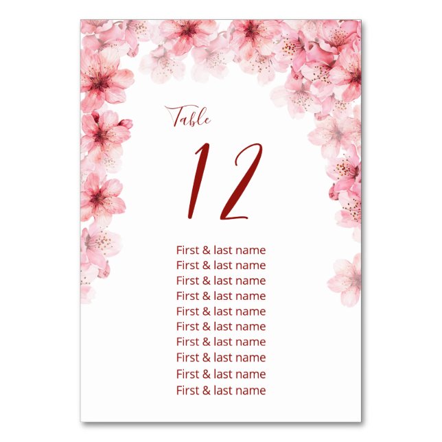 Cherry Blossoms Wedding Seating Chart Table Number (Front)