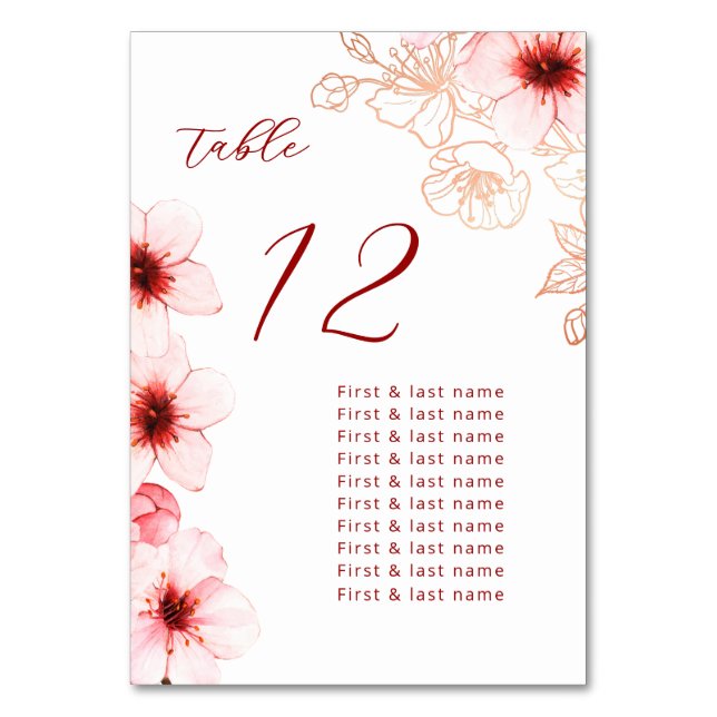 Cherry Blossoms  Wedding Table Number (Front)