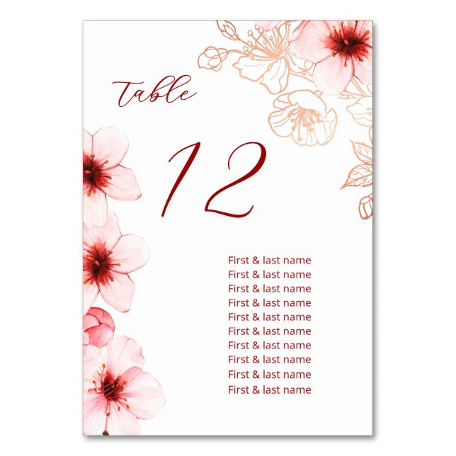 Cherry Blossoms  Wedding Table Number (Front)