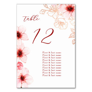 Cherry Blossoms Wedding Table Number