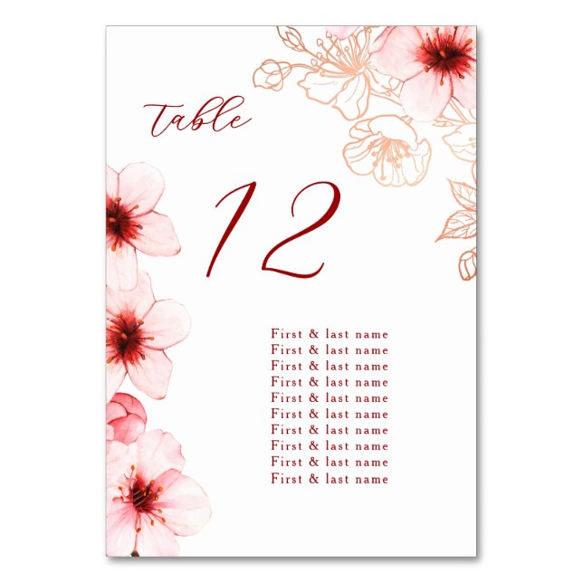 Cherry Blossoms  Wedding Table Number (Front)