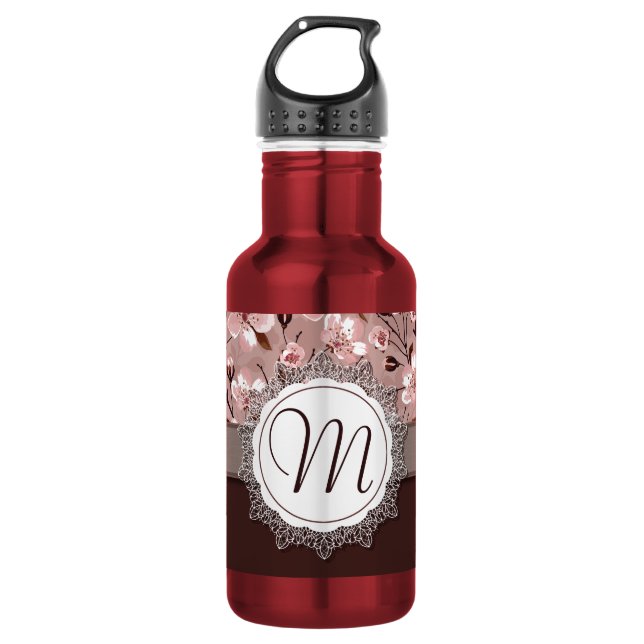 Cherry Blossoms with Lace Monogram 532 Ml Water Bottle (Front)