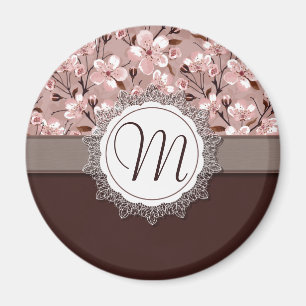Cherry Blossoms with Lace Monogram Magnet