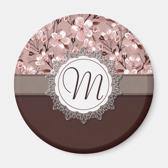 Cherry Blossoms with Lace Monogram Magnet (Front)