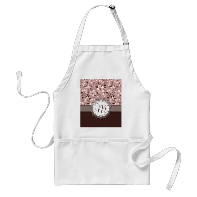 Cherry Blossoms with Lace Monogram Standard Apron (Front)