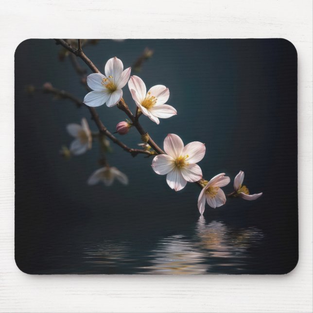Cherry Blossoms With Water Reflection Mouse Pad (Front)