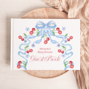 Cherry Blue Bow Baby Shower Guest Book