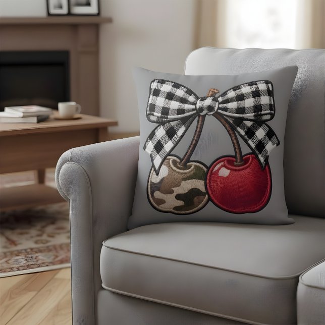 Cherry Bomb Camo & Plaid Faux-Embroidery Cushion (Creator Uploaded)
