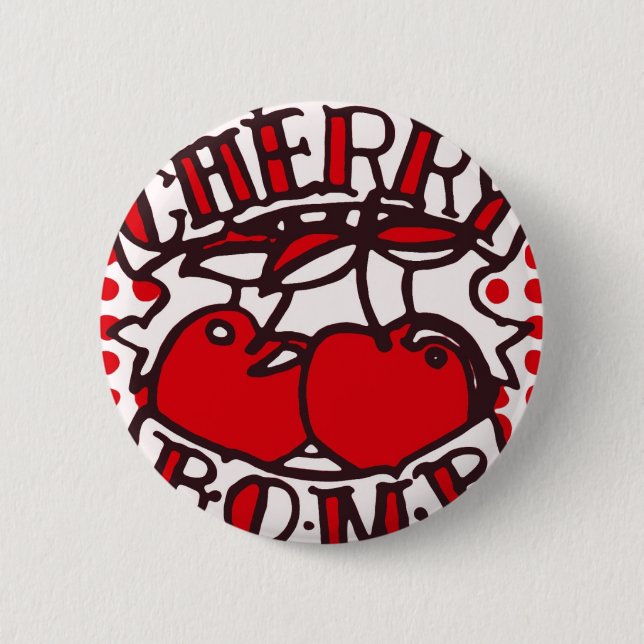 Cherry bomb design 6 cm round badge (Front)