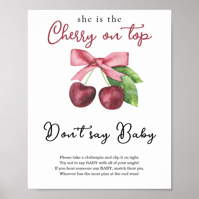 Cherry bow baby shower Don't say baby Poster (Front)