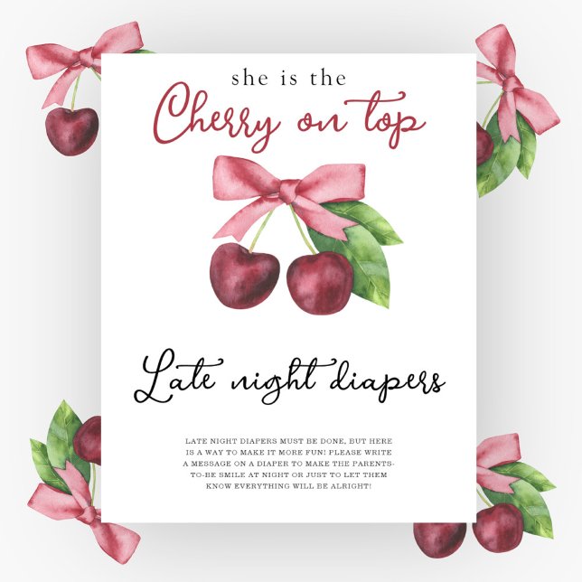 Cherry bow baby shower Late night diapers Poster (Creator Uploaded)