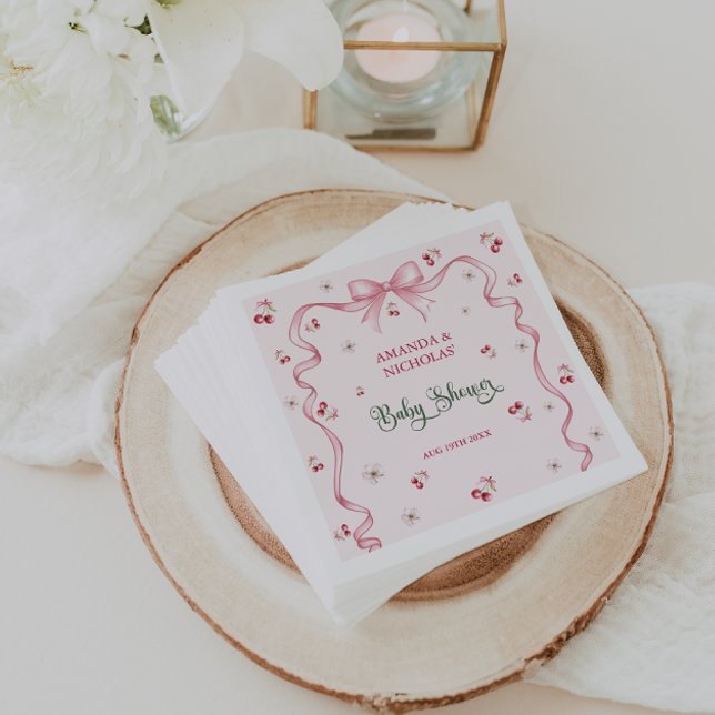 Cherry Bow Baby Shower  Napkin (Creator Uploaded)