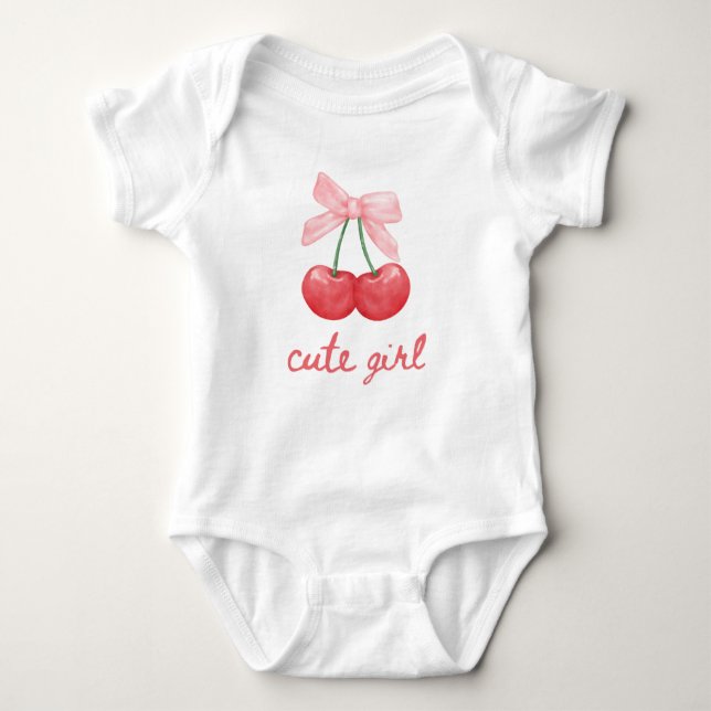 Cherry Bow Cute Girl Design Baby Bodysuit (Front)