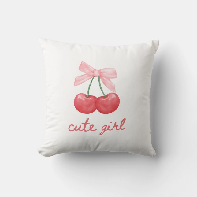 Cherry Bow Cute Girl Design Cushion (Front)