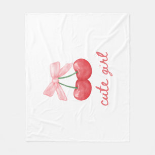 Cherry Bow Cute Girl Design Fleece Blanket