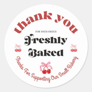 Cherry Bow Freshly Baked Thank You Sticker