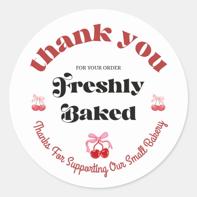 Cherry Bow Freshly Baked Thank You Sticker (Front)