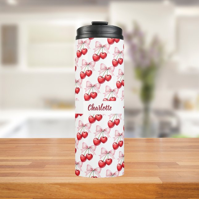 Cherry bow pink name thermal tumbler (Creator Uploaded)