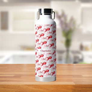 Cherry bow pink name water bottle