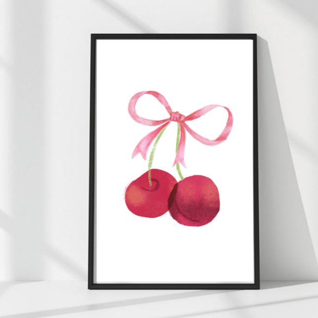 Cherry & Bow Wall Art – 16x24 Poster, Nursery or K (Mix & match sizes: Cherry & Bow wall art in 24x36, 16x24, 12x18, 8x12 & 4x6.)