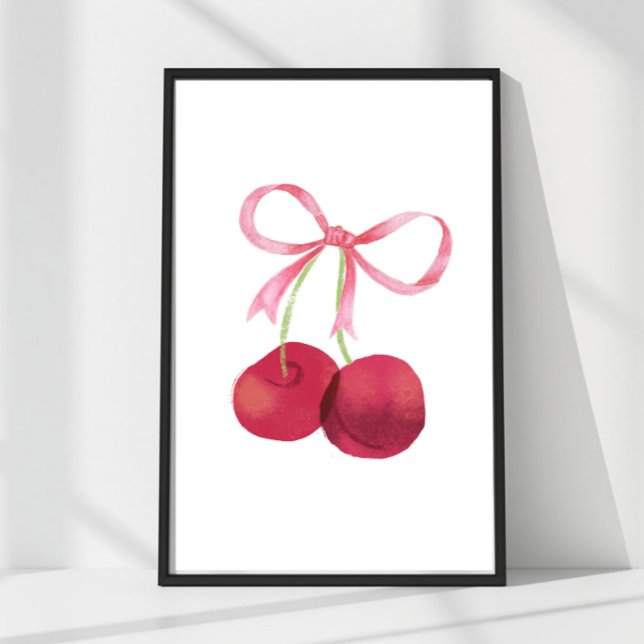 Cherry & Bow Wall Art – 24x36 Poster, Nursery  (Cherry & Bow Wall Art – Available in 24x36, 16x24, 12x18, 8x12 & 4x6. Perfect for nurseries, kitchen)
