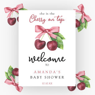Cherry bow welcome baby shower party poster