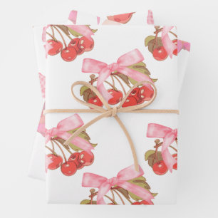 Cherry Bows Wrapping Paper Sheet Set of 3