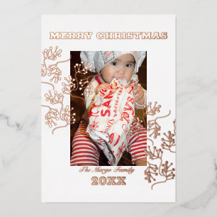 Cherry Branch Merry Christmas Photo Pressed Foil Holiday Card