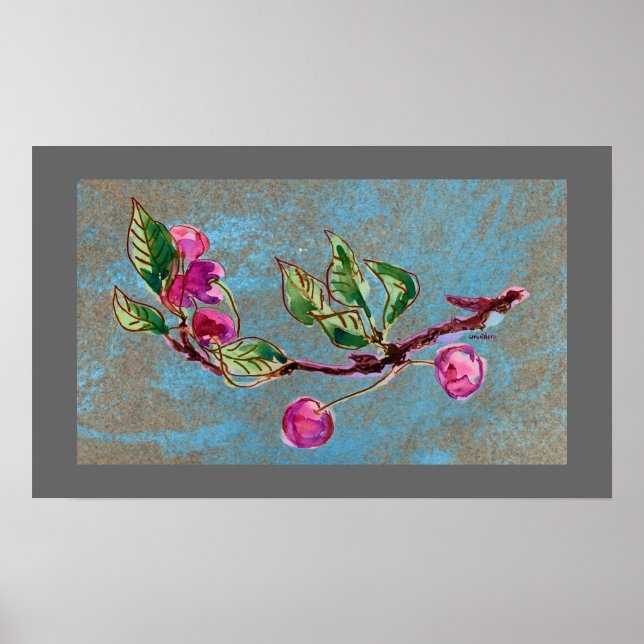 Cherry Branch on grey Poster (Front)