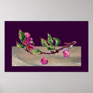 Cherry Branch on purple Poster