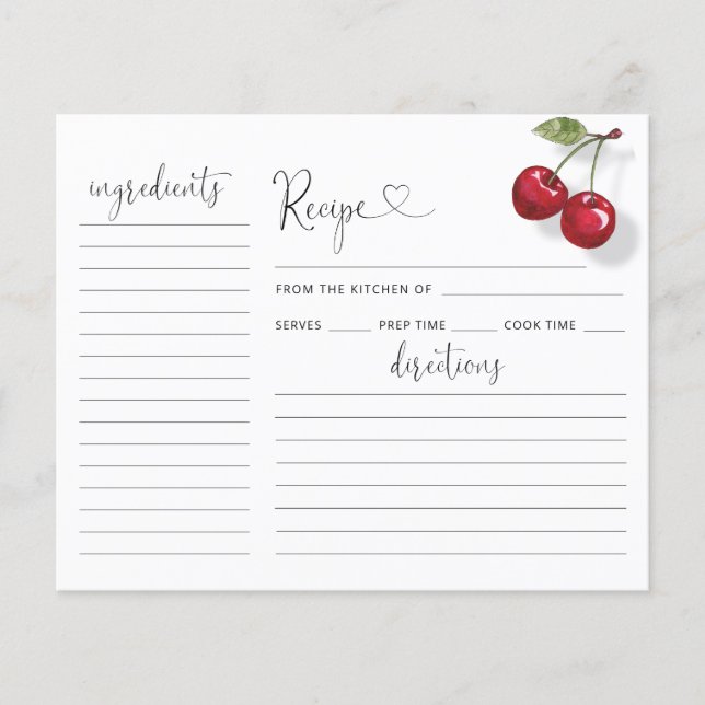 Cherry Bridal Shower Recipe Card (Front)