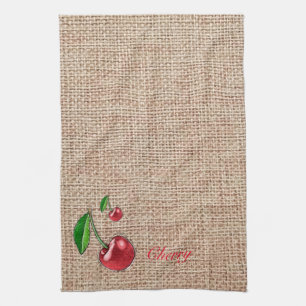 Cherry burlap print Kitchen Towels