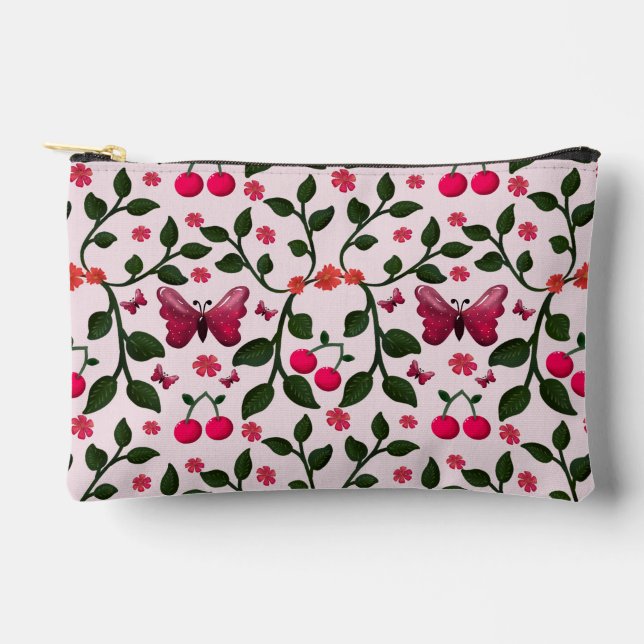 Cherry Butterfly Floral Seamless Pattern  Accessory Pouch (Front)
