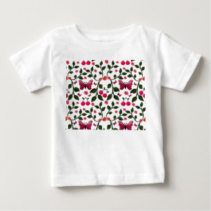 Cherry Butterfly Floral Seamless Pattern Baby T-Shirt