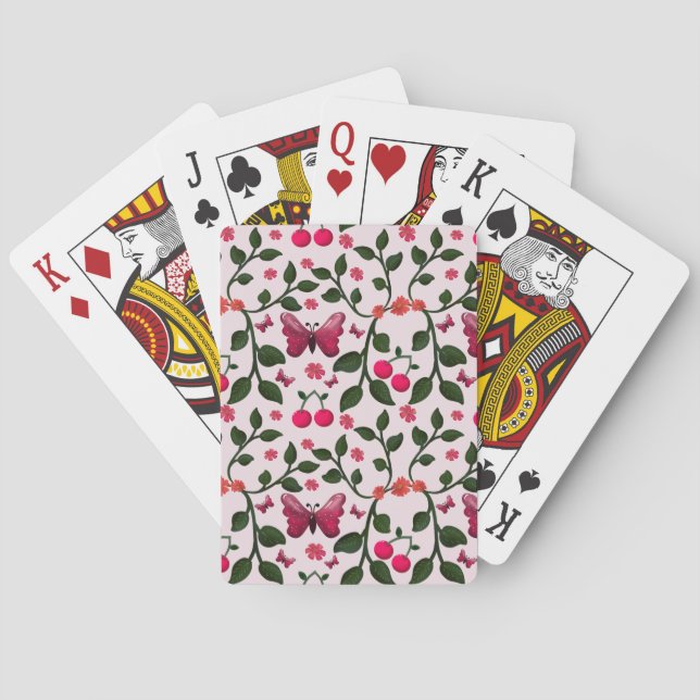 Cherry Butterfly Floral Seamless Pattern  Playing Cards (Back)