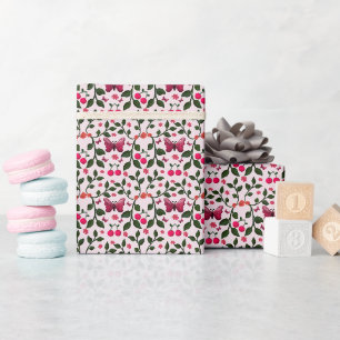 Cherry Butterfly Floral Seamless Pattern Wrapping Paper
