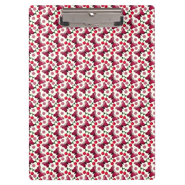 Cherry Butterfly Kawaii Seamless Pattern Clipboard (Front)