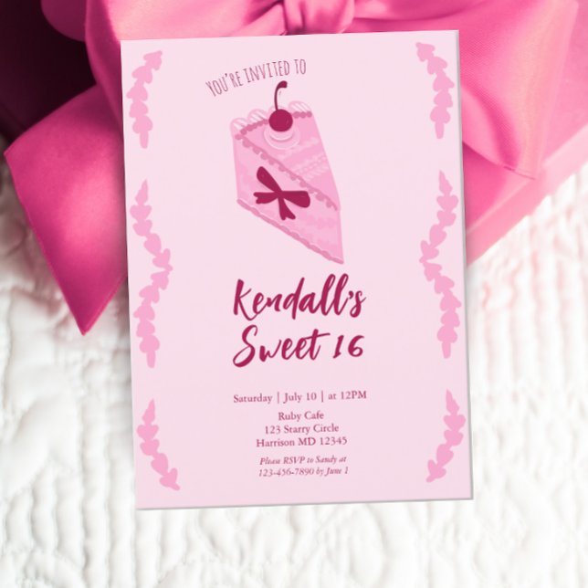 Cherry Cake Girls Sweet Sixteen Birthday  Invitation (Creator Uploaded)