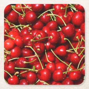 Cherry Cherries Red Square Paper Coaster