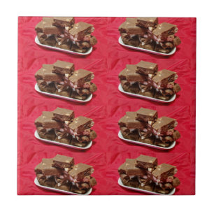 Cherry Chocolate Marshmallow Fudge On A Plate Ceramic Tile