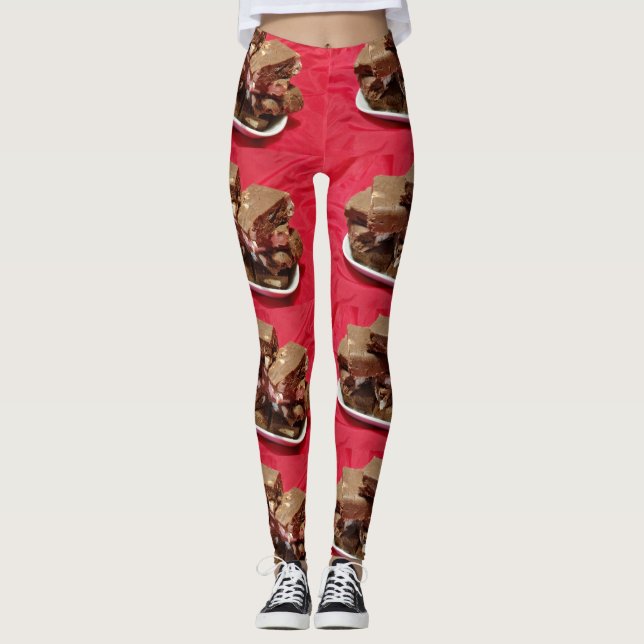 Cherry Chocolate Marshmallow Fudge On A Plate Leggings (Front)
