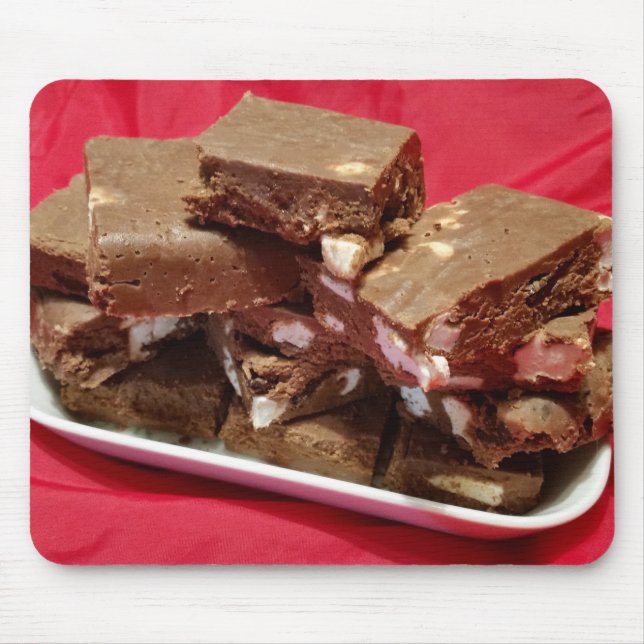Cherry Chocolate Marshmallow Fudge On A Plate Mouse Pad (Front)