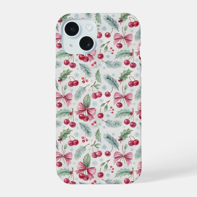Cherry Christmas iPhone 15 Case (Back)