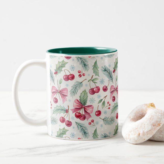 Cherry Christmas Two-Tone Coffee Mug (With Donut)